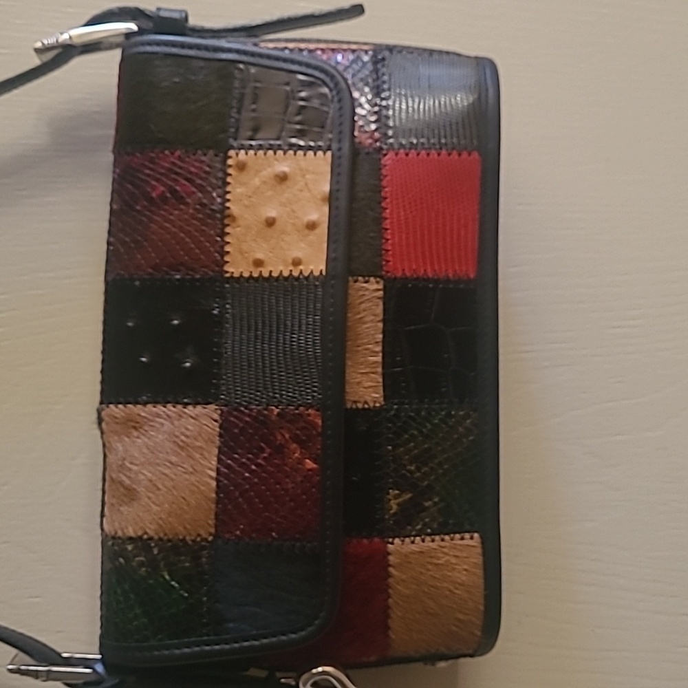 Brighton Limited Edition Crossbody Bag Multicolor Patchwork Leather Snap - Picture 3 of 9